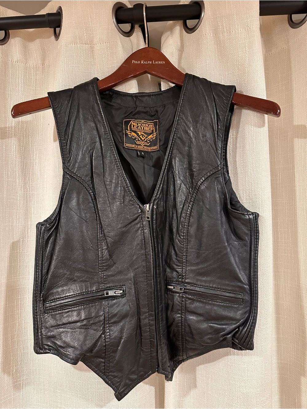 Black Leather Rider Vest with Zip Front
